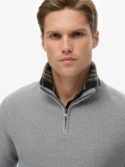 Superdry Grey Cotton Texture Half-Zip Jumper - Image 4 of 5