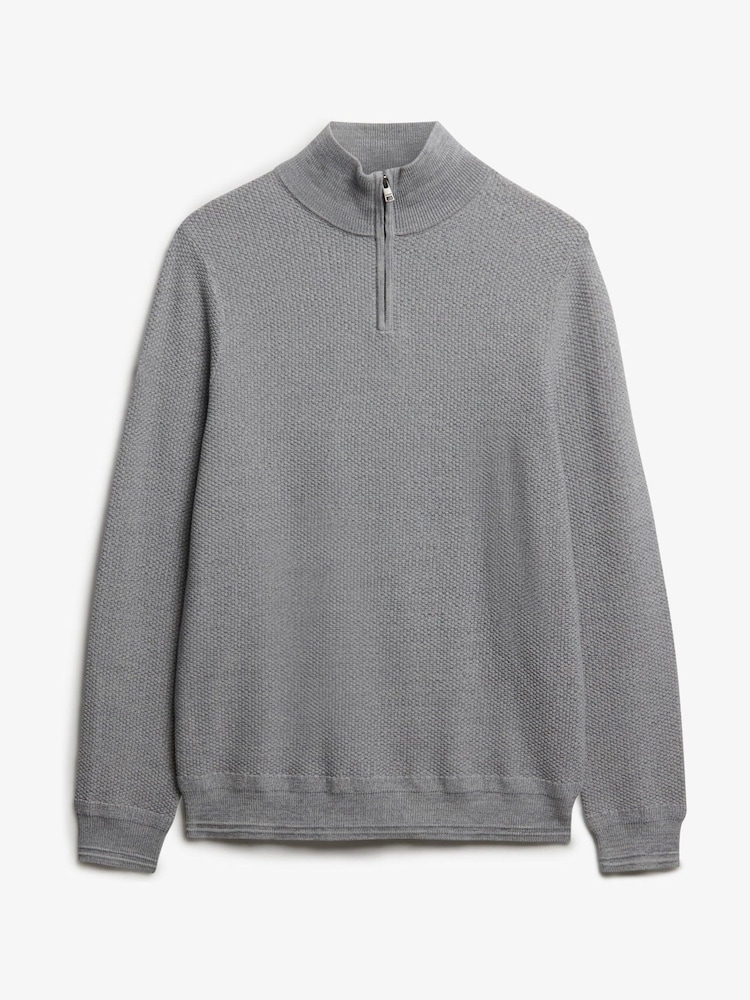 Superdry Grey Cotton Texture Half-Zip Jumper - Image 5 of 5