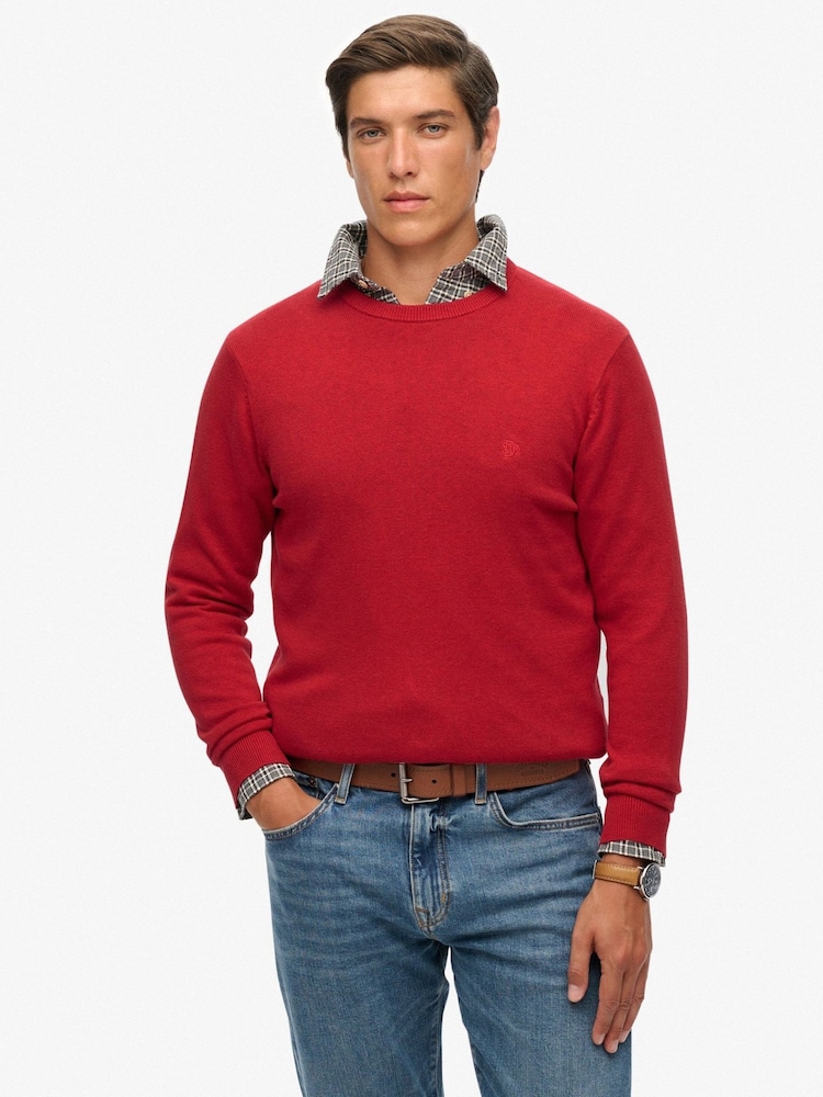 Superdry Red Essentials Cotton Jumper - Image 1 of 5 Superdry Red Essentials Cotton Jumper - Image 1 of 5