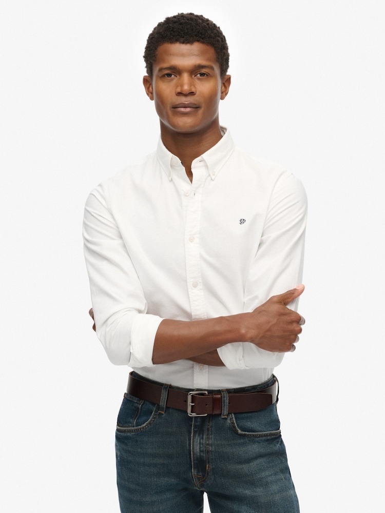 Superdry White Classic Oxford Long Sleeve Shirt - Image 1 of 7 Superdry White Classic Oxford Long Sleeve Shirt - Image 1 of 7