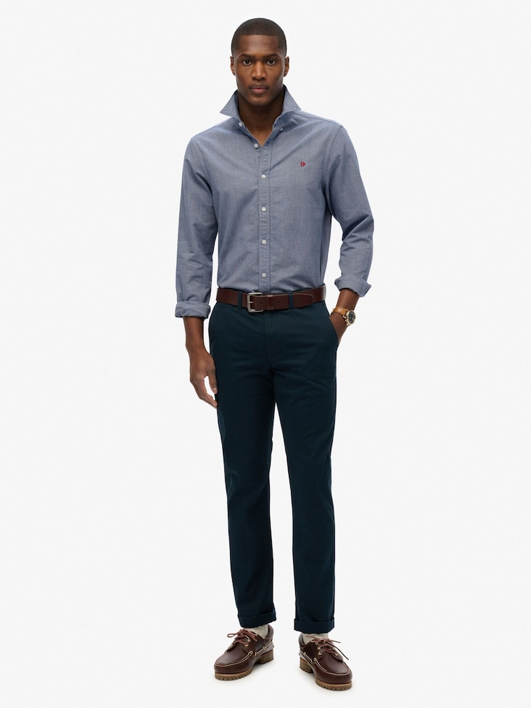 Superdry Ocean Navy Chambray Classic Oxford 100% Cotton Shirt - Image 2 of 5