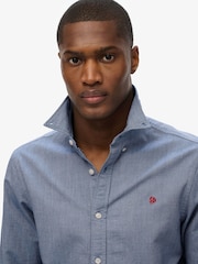 Superdry Ocean Navy Chambray Classic Oxford 100% Cotton Shirt - Image 3 of 5