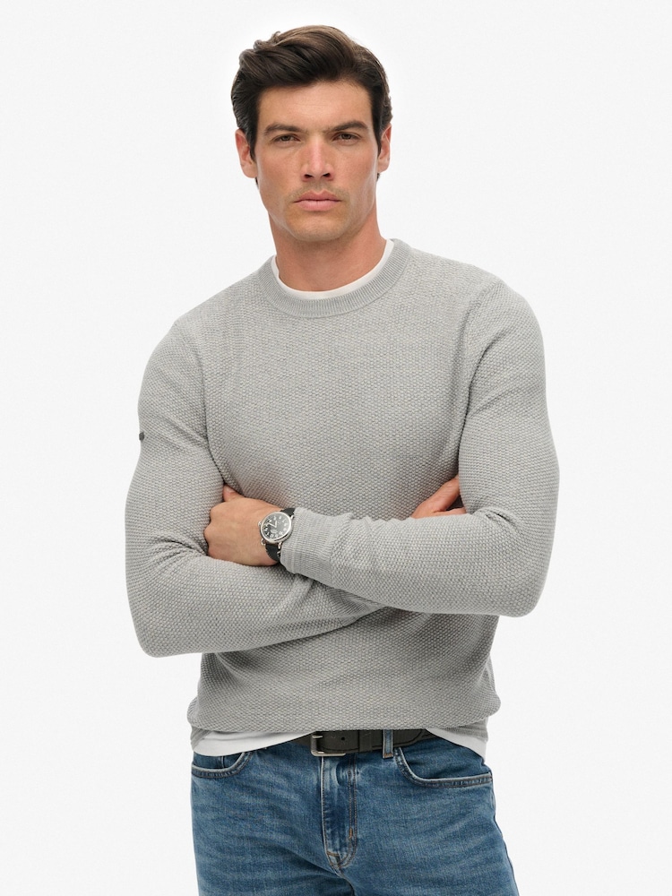 Superdry Grey Light Weight Cotton Texture Jumper - Image 1 of 4