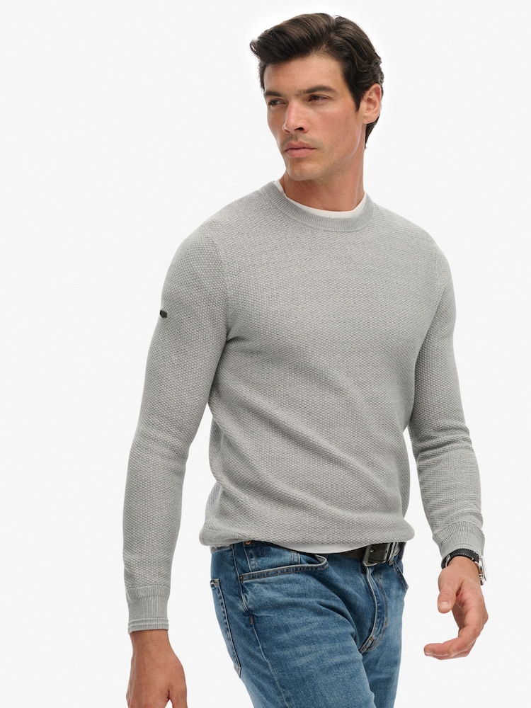 Superdry Grey Light Weight Cotton Texture Jumper - Image 2 of 4