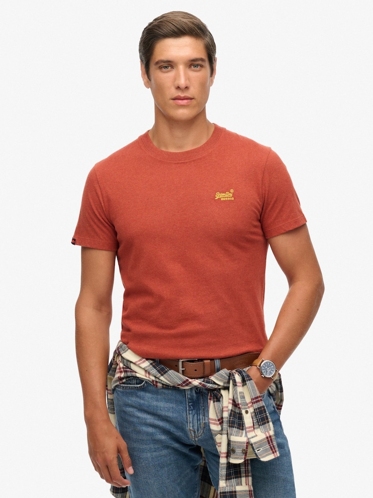 Superdry Russet Red Marl Essential Logo Embroidery T-Shirt - Image 1 of 5