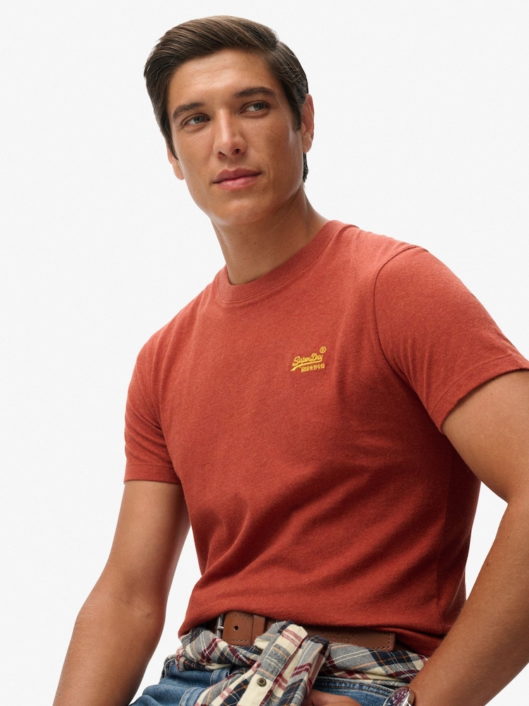 Superdry Russet Red Marl Essential Logo Embroidery T-Shirt - Image 2 of 5 Superdry Russet Red Marl Essential Logo Embroidery T-Shirt - Image 2 of 5