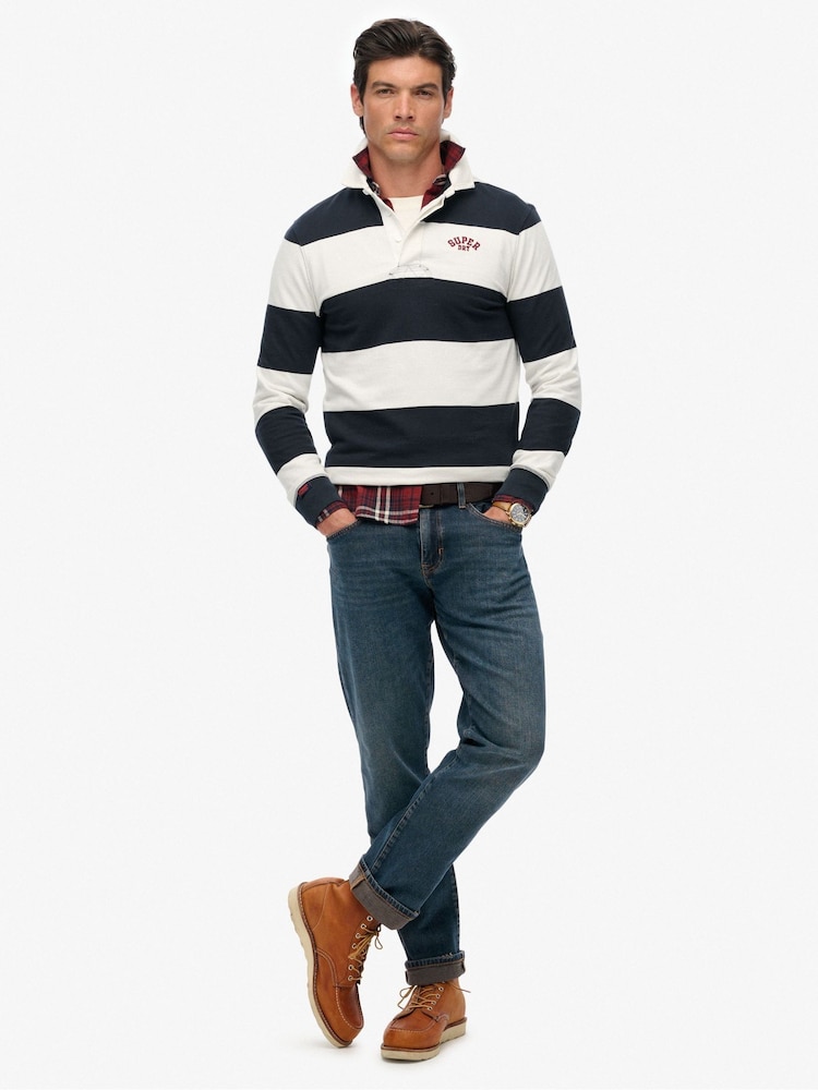 Superdry Blue Vintage Athletic Stripe Rugby Top - Image 2 of 6