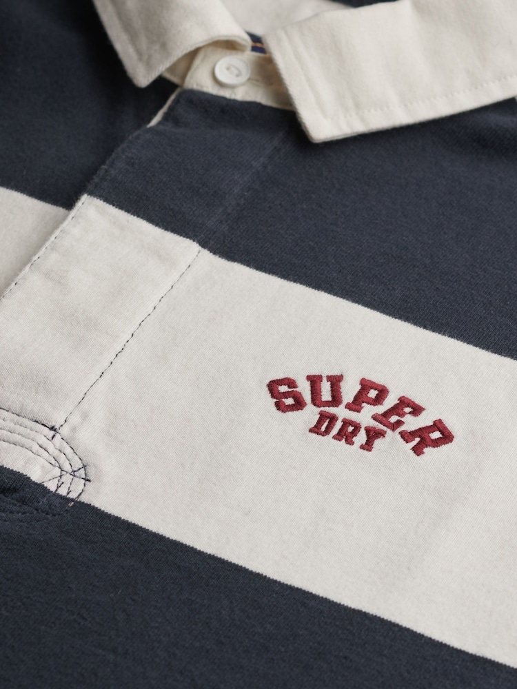 Superdry Blue Vintage Athletic Stripe Rugby Top - Image 6 of 6