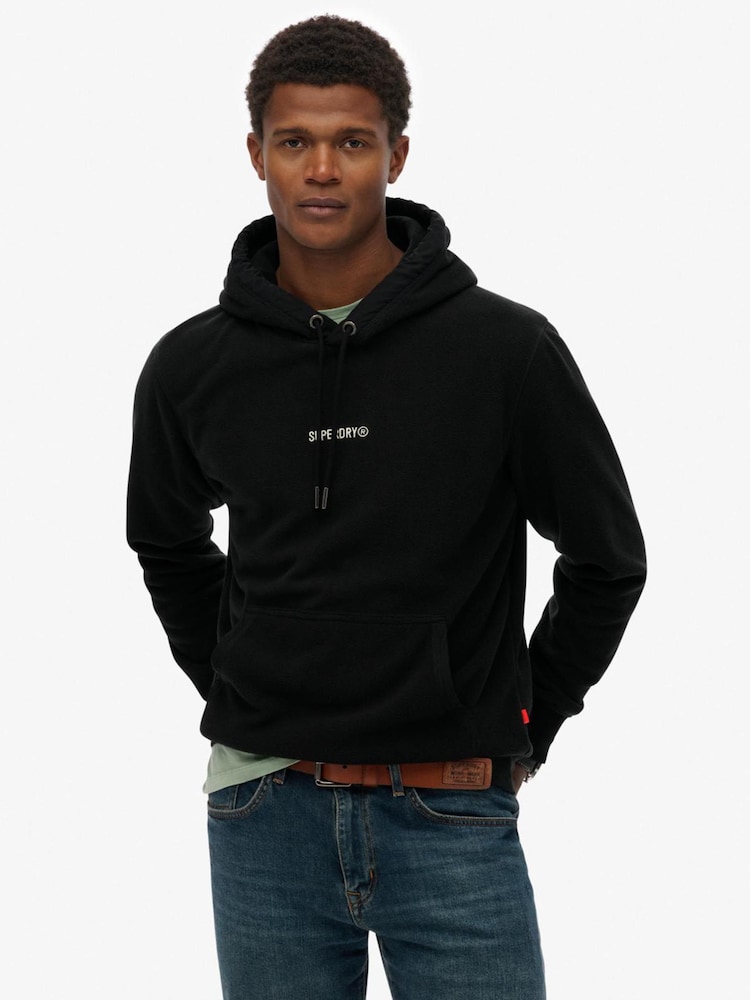 Superdry Black Micro Logo Fleece Hoodie - Image 1 of 7 Superdry Black Micro Logo Fleece Hoodie - Image 1 of 7