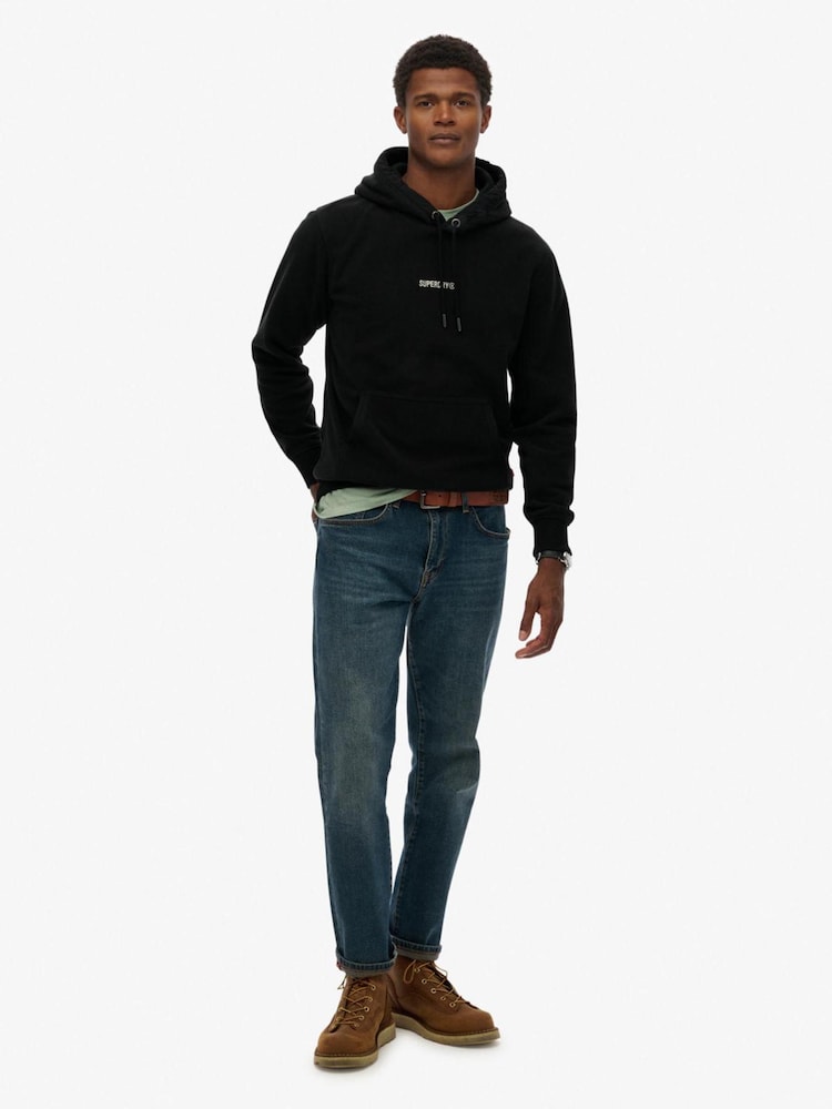 Superdry Black Micro Logo Fleece Hoodie - Image 2 of 7 Superdry Black Micro Logo Fleece Hoodie - Image 2 of 7