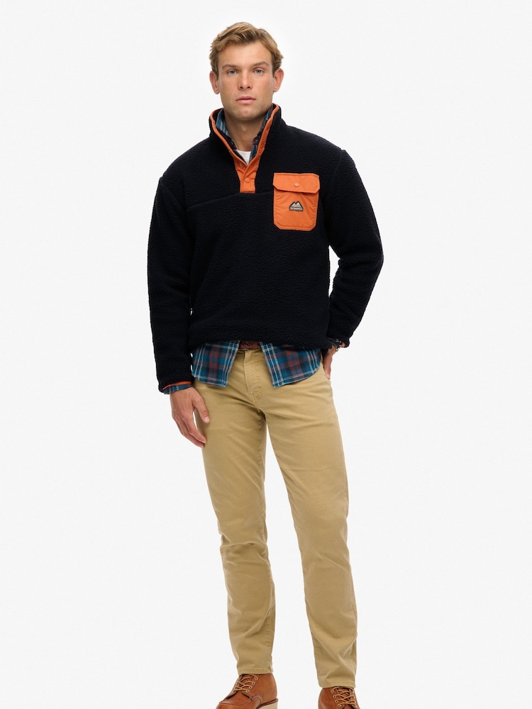 Superdry Blue Fuji Fleece Half Popper Jumper - Image 2 of 7 Superdry Blue Fuji Fleece Half Popper Jumper - Image 2 of 7