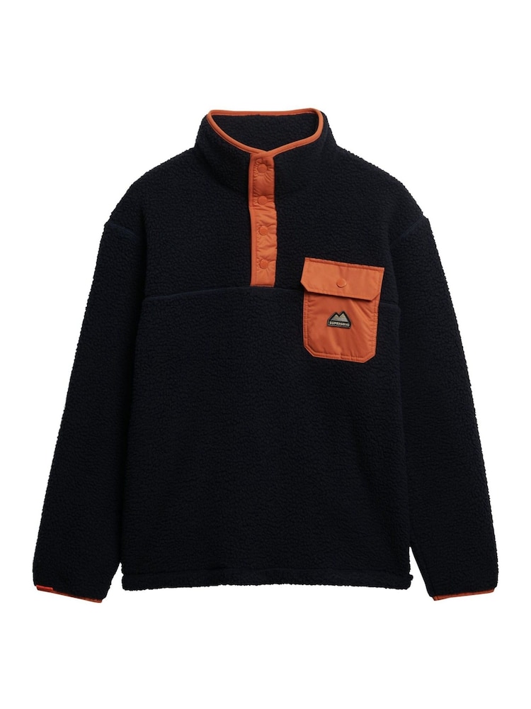 Superdry Blue Fuji Fleece Half Popper Jumper - Image 7 of 7 Superdry Blue Fuji Fleece Half Popper Jumper - Image 7 of 7