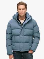 Superdry Light Blue Everest Short Hooded Puffer Coat Jacket - Image 1 of 7