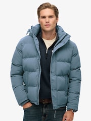 Superdry Light Blue Everest Short Hooded Puffer Coat Jacket - Image 2 of 7