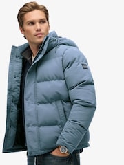 Superdry Light Blue Everest Short Hooded Puffer Coat Jacket - Image 3 of 7