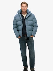 Superdry Light Blue Everest Short Hooded Puffer Coat Jacket - Image 4 of 7