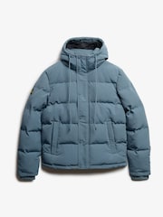 Superdry Light Blue Everest Short Hooded Puffer Coat Jacket - Image 6 of 7