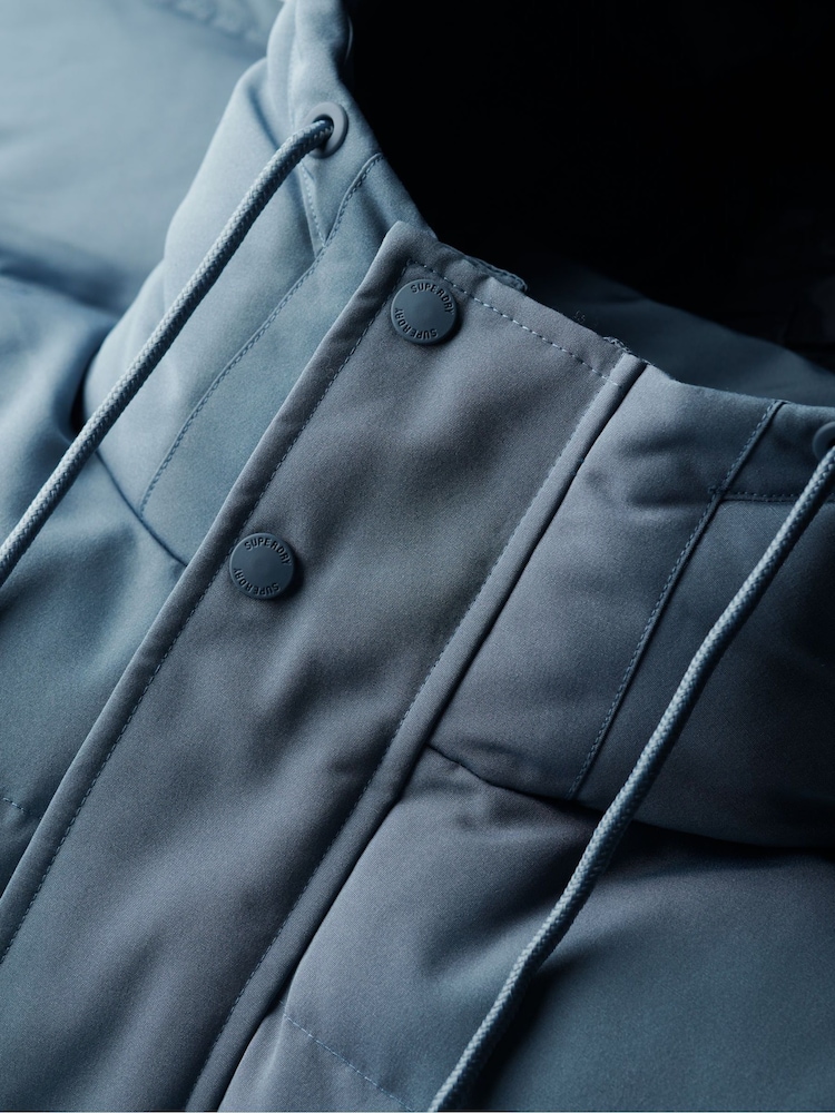 Superdry Light Blue Everest Short Hooded Puffer Coat Jacket - Image 7 of 7 Superdry Light Blue Everest Short Hooded Puffer Coat Jacket - Image 7 of 7