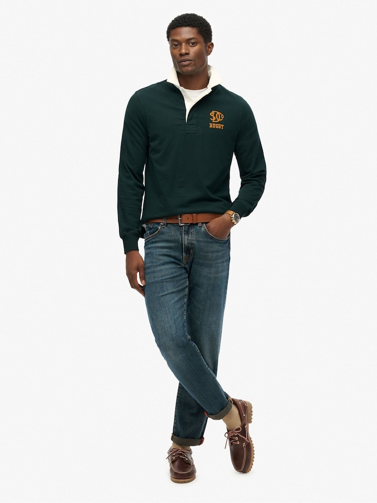Superdry Eagle Green Chest Band Vintage Athletic Stripe Rugby Top - Image 2 of 6 Superdry Eagle Green Chest Band Vintage Athletic Stripe Rugby Top - Image 2 of 6