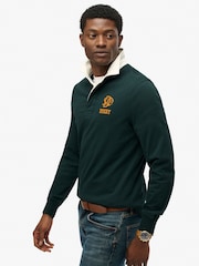 Superdry Eagle Green Chest Band Vintage Athletic Stripe Rugby Top - Image 3 of 6