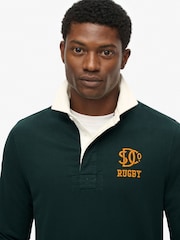 Superdry Eagle Green Chest Band Vintage Athletic Stripe Rugby Top - Image 4 of 6