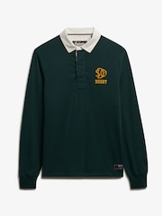 Superdry Eagle Green Chest Band Vintage Athletic Stripe Rugby Top - Image 6 of 6