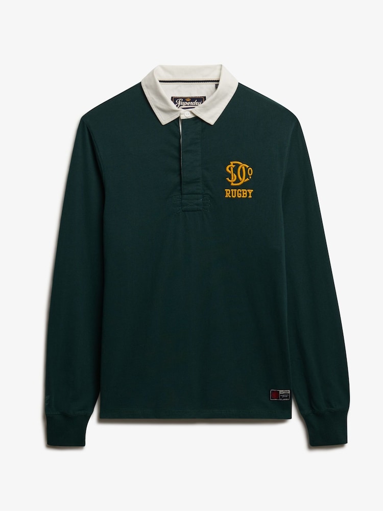 Superdry Eagle Green Chest Band Vintage Athletic Stripe Rugby Top - Image 6 of 6 Superdry Eagle Green Chest Band Vintage Athletic Stripe Rugby Top - Image 6 of 6
