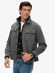 Superdry Grey Merchant Herringbone Overshirt - Image 1 of 6