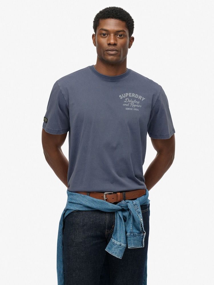 Superdry Blue Trade Tools Oversized T-Shirt - Image 1 of 6 Superdry Blue Trade Tools Oversized T-Shirt - Image 1 of 6