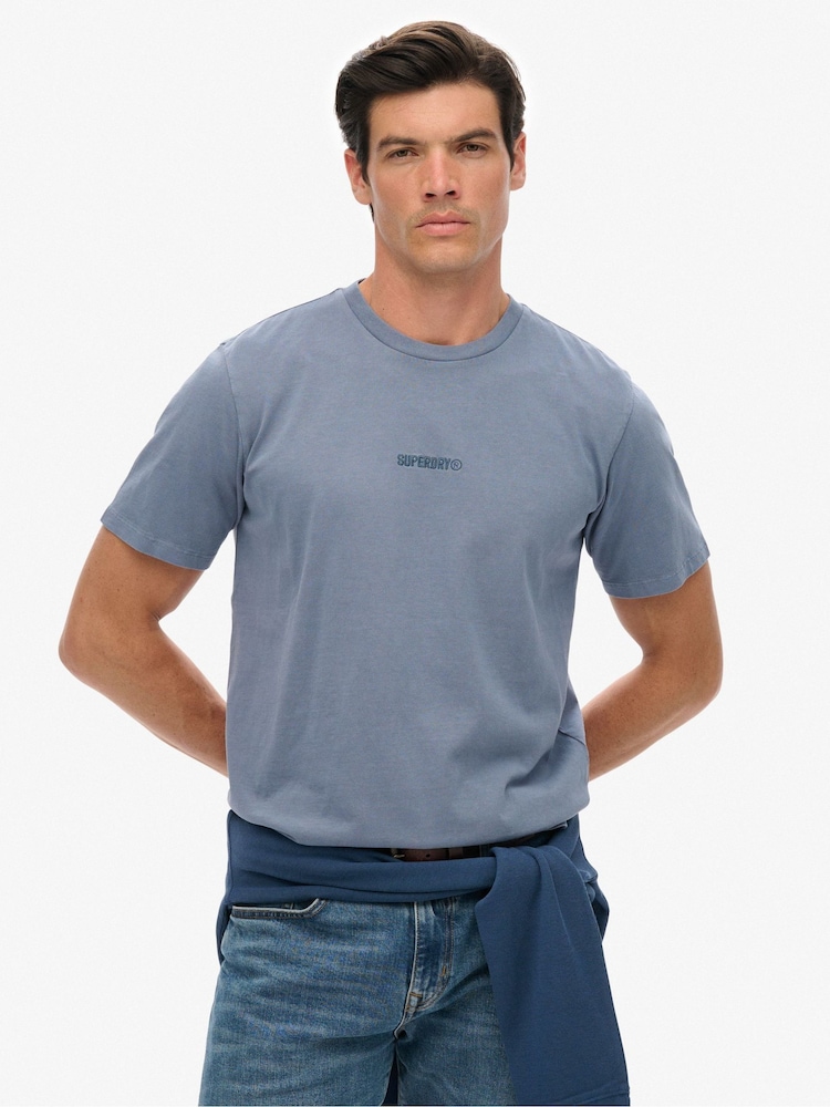 Superdry Blue Micro Logo T-Shirt - Image 1 of 4 Superdry Blue Micro Logo T-Shirt - Image 1 of 4