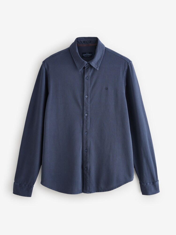 Superdry Sailing Navy Vintage Destroy Pique Long Sleeve Shirt - Image 1 of 1 Superdry Sailing Navy Vintage Destroy Pique Long Sleeve Shirt - Image 1 of 1