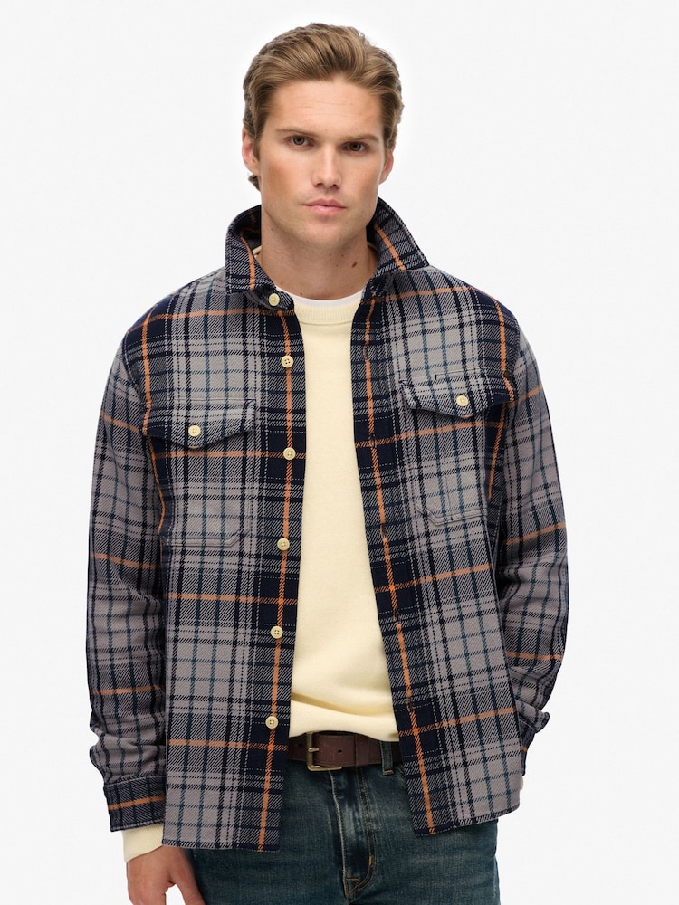 Superdry Blue Merchant Heavy Checked Shirt - Image 1 of 5 Superdry Blue Merchant Heavy Checked Shirt - Image 1 of 5