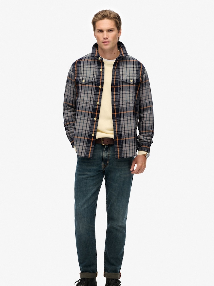 Superdry Blue Merchant Heavy Checked Shirt - Image 2 of 5 Superdry Blue Merchant Heavy Checked Shirt - Image 2 of 5