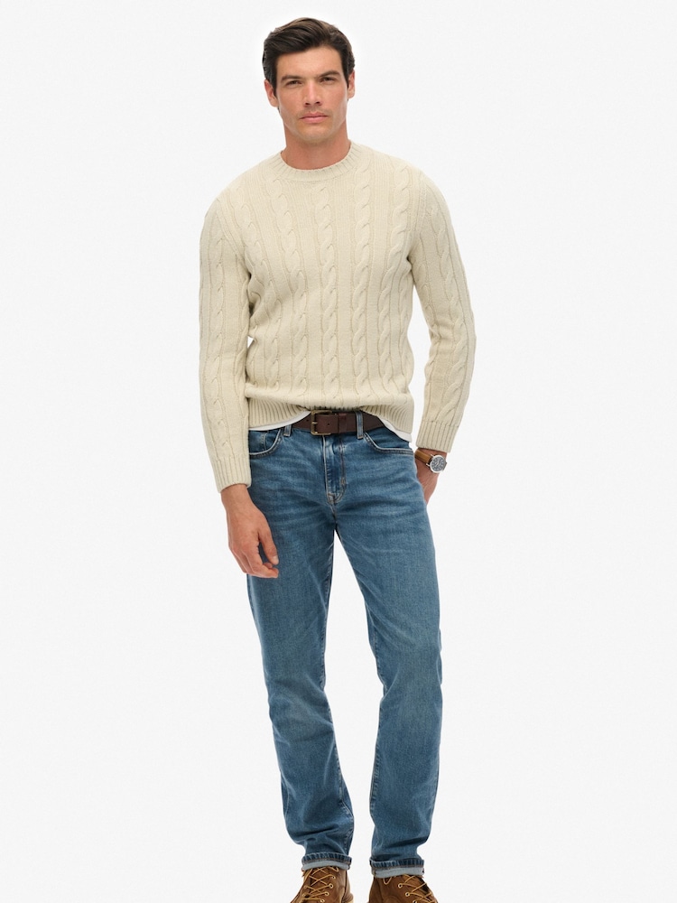 Superdry Cream Jacob Cable Knit Jumper - Image 2 of 6 Superdry Cream Jacob Cable Knit Jumper - Image 2 of 6