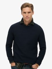 Superdry Blue Light Weight Cotton Texture Jumper - Image 1 of 4