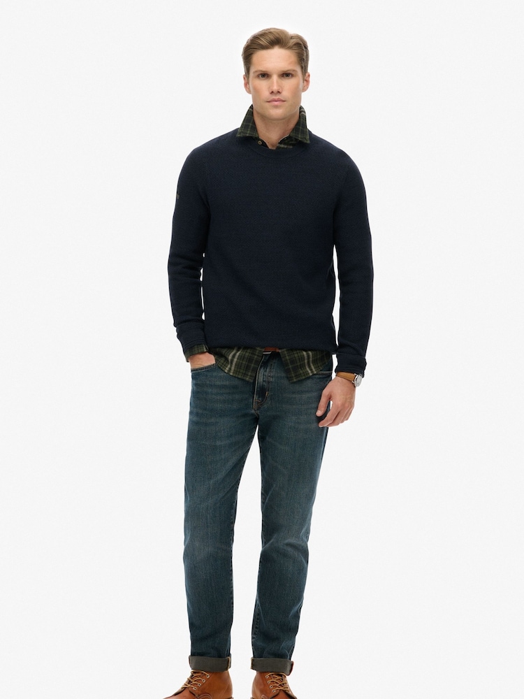 Superdry Blue Light Weight Cotton Texture Jumper - Image 2 of 4 Superdry Blue Light Weight Cotton Texture Jumper - Image 2 of 4