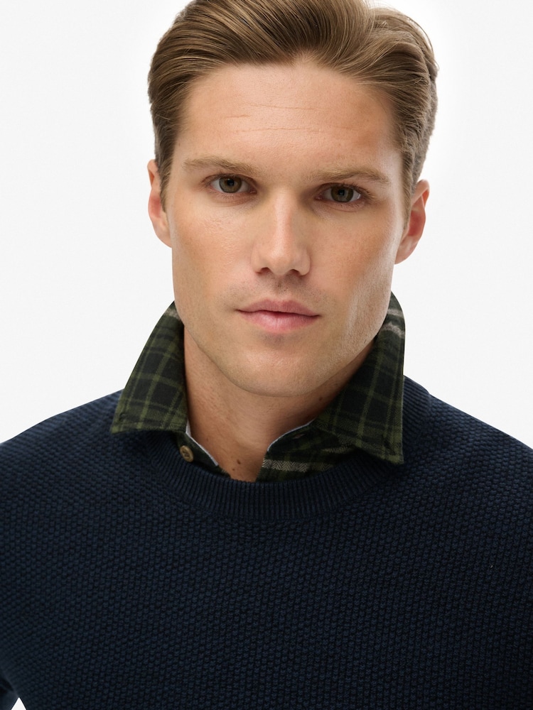 Superdry Blue Light Weight Cotton Texture Jumper - Image 4 of 4 Superdry Blue Light Weight Cotton Texture Jumper - Image 4 of 4