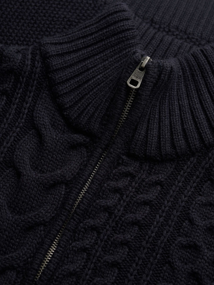 Superdry Blue Jacob Cable Knit Half Zip Jumper - Image 2 of 2