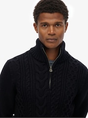 أزرق - كنزة بنصف سحّاب منسوجة بخيوط طولية متداخلة موديل Jacob من Superdry - صورة 3 من 6