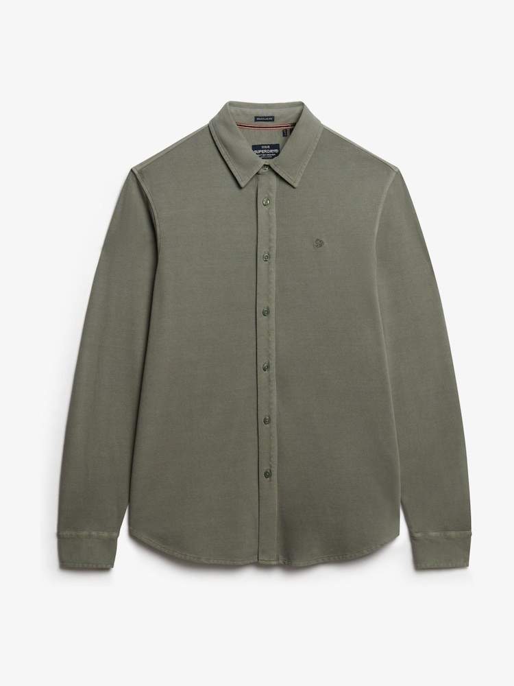 Superdry Green Vintage Destroy Pique Long Sleeve Shirt - Image 5 of 5 Superdry Green Vintage Destroy Pique Long Sleeve Shirt - Image 5 of 5