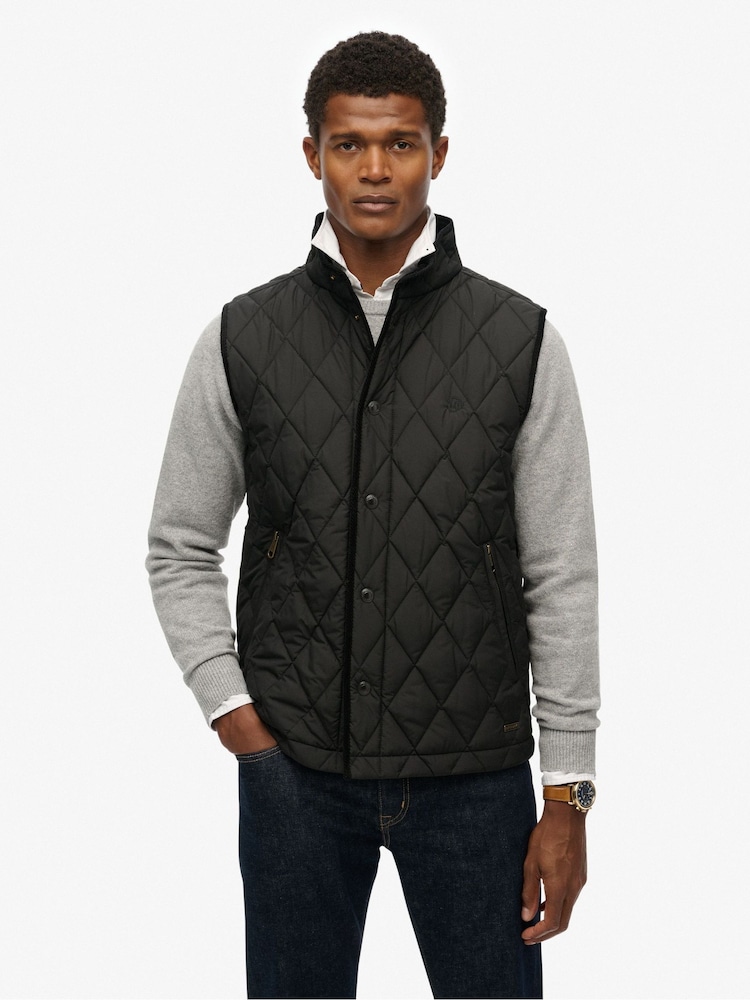 Superdry Black Quilted Estate Gilet - Image 1 of 7 Superdry Black Quilted Estate Gilet - Image 1 of 7