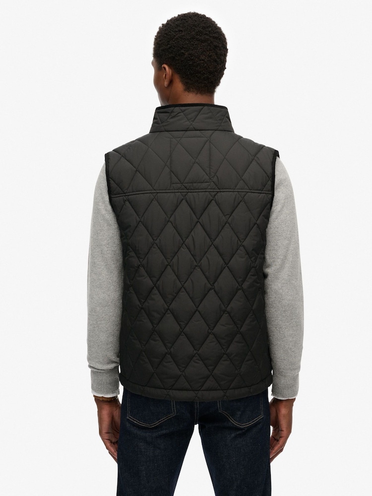 Superdry Black Quilted Estate Gilet - Image 2 of 7 Superdry Black Quilted Estate Gilet - Image 2 of 7
