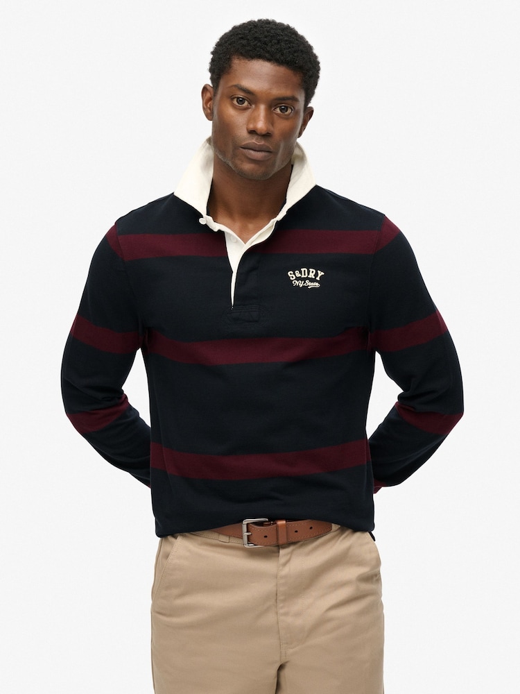Superdry Eclipse Navy/Port Vintage Athletic Stripe Rugby Top - Image 1 of 6