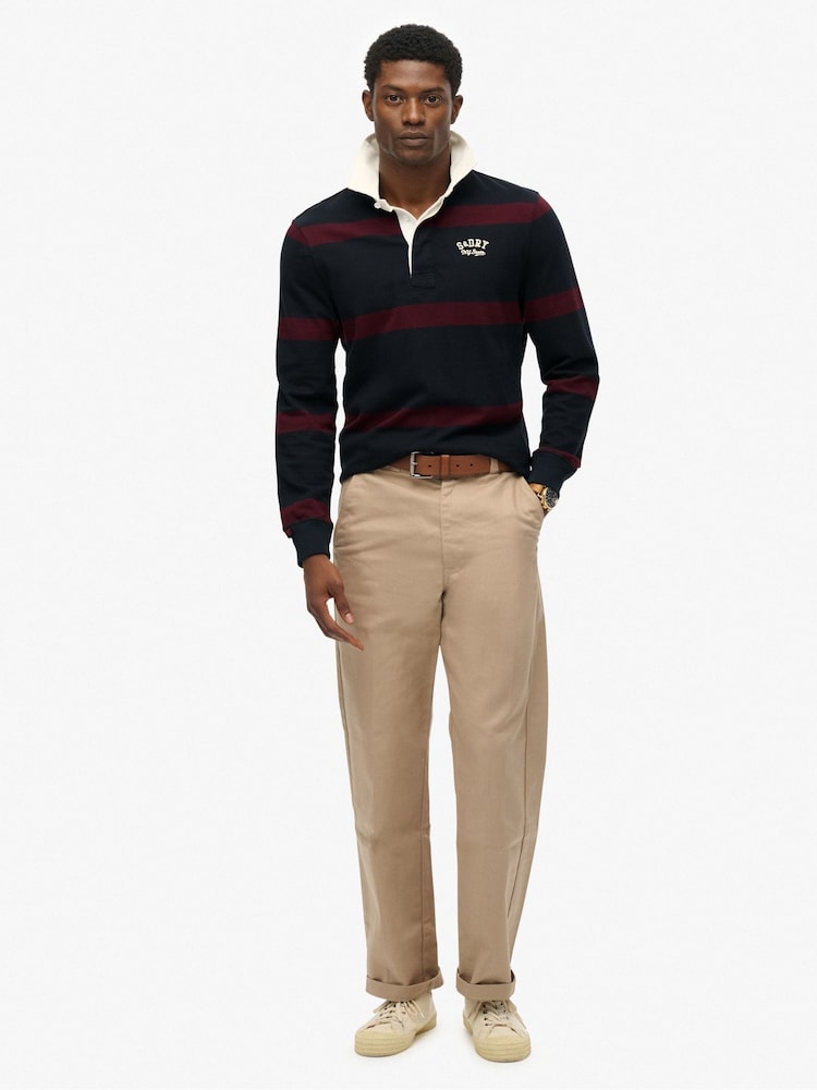 Superdry Eclipse Navy/Port Vintage Athletic Stripe Rugby Top - Image 2 of 6