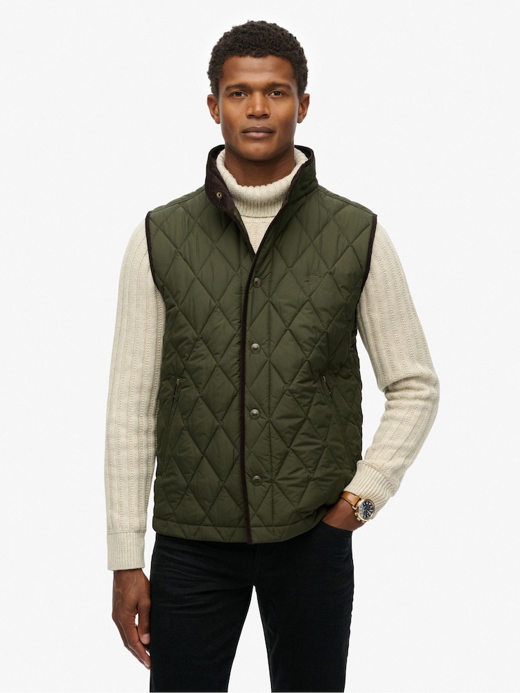 Superdry Green Quilted Estate Gilet - Image 1 of 7 Superdry Green Quilted Estate Gilet - Image 1 of 7