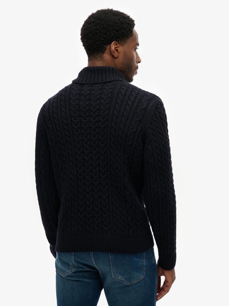 Superdry Blue Jacob Cable Roll Neck Jumper - Image 2 of 8