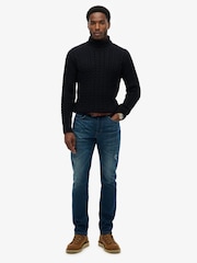 Superdry Blue Jacob Cable Roll Neck Jumper - Image 3 of 8