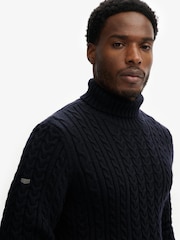 Superdry Blue Jacob Cable Roll Neck Jumper - Image 4 of 8