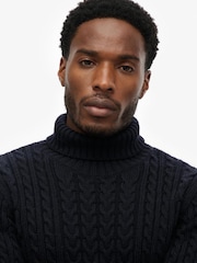 Superdry Blue Jacob Cable Roll Neck Jumper - Image 5 of 8