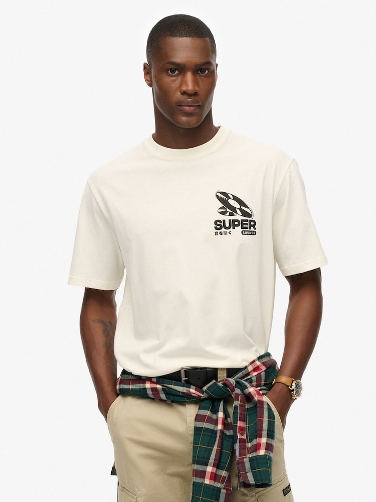 Superdry Cream Record Label Oversized T-Shirt - Image 1 of 5 Superdry Cream Record Label Oversized T-Shirt - Image 1 of 5